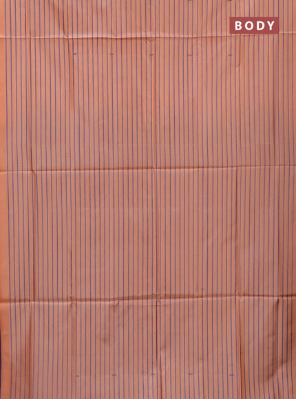 Banana pith saree peach orange and violet with allover stripe pattern in borderless style