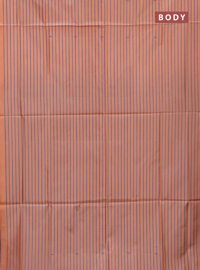Banana pith saree peach orange and violet with allover stripe pattern in borderless style