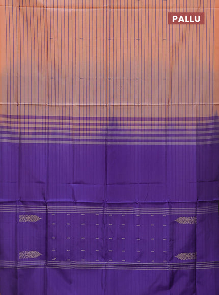 Banana pith saree peach orange and violet with allover stripe pattern in borderless style
