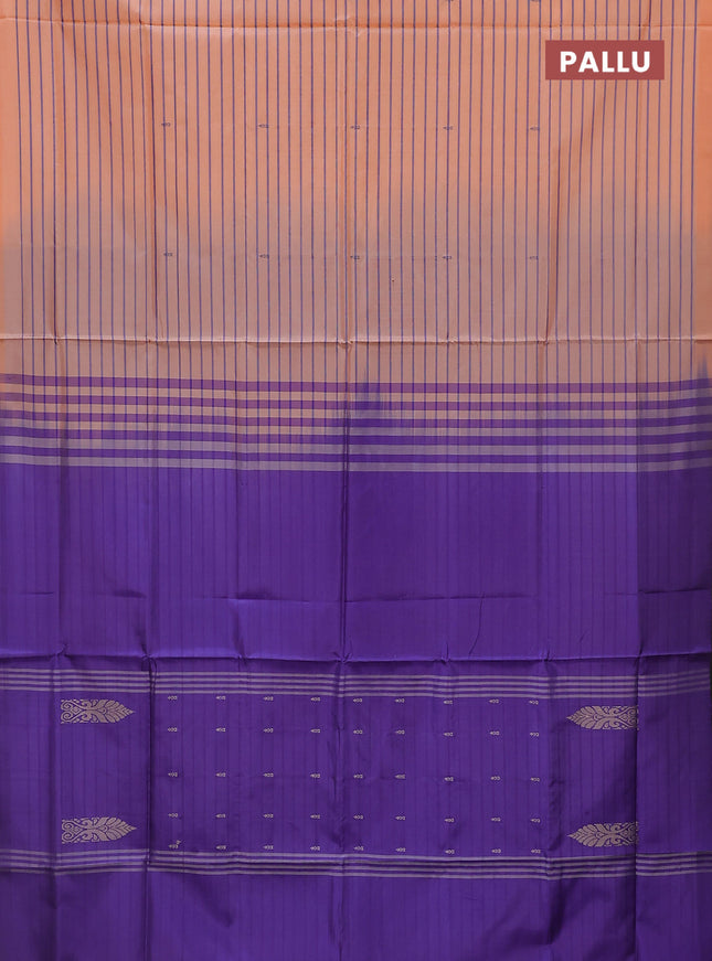 Banana pith saree peach orange and violet with allover stripe pattern in borderless style