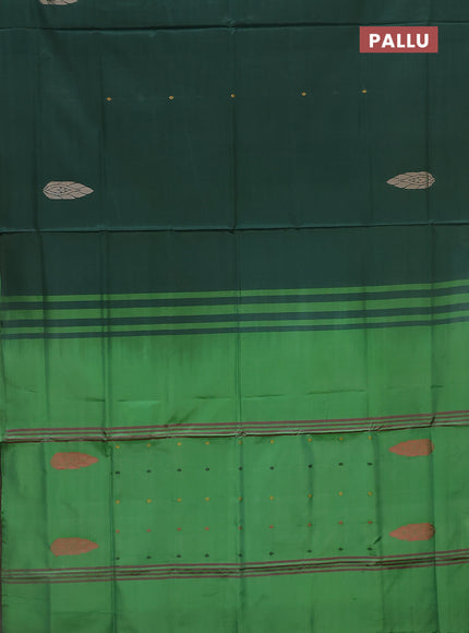 Banana pith saree bottle green and green with thread woven buttas in borderless style