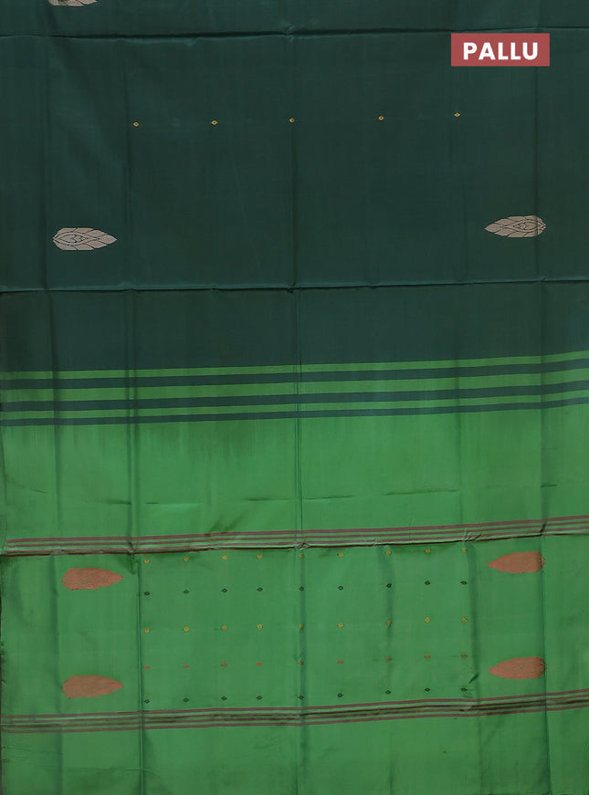 Banana pith saree bottle green and green with thread woven buttas in borderless style