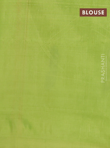 Banana pith saree red and light green with thread woven buttas in borderless style