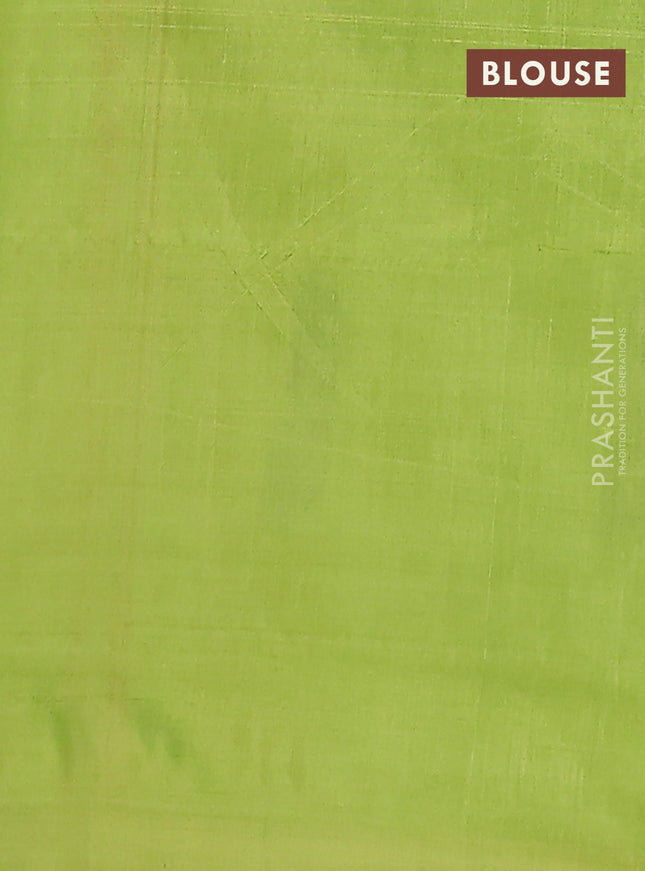 Banana pith saree red and light green with thread woven buttas in borderless style