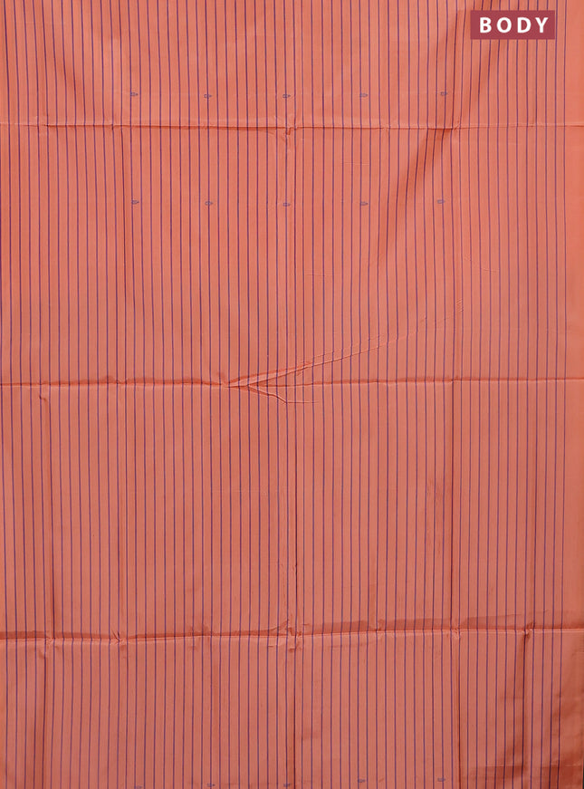 Banana pith saree peach orange and violet with allover stripe pattern in borderless style
