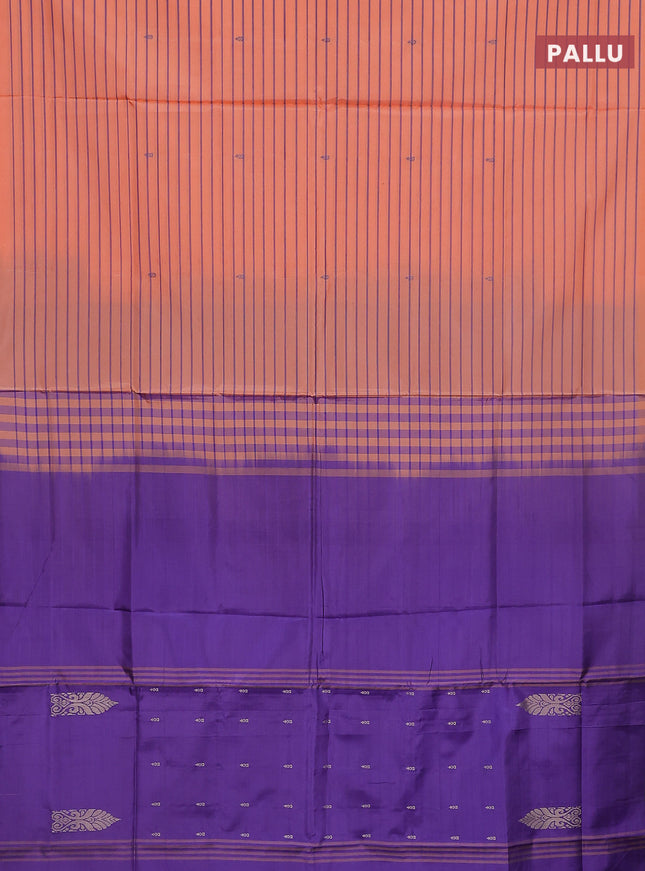 Banana pith saree peach orange and violet with allover stripe pattern in borderless style
