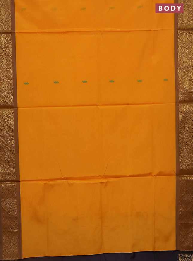 Banana pith saree yellow and deep wine with thread woven buttas and zari woven border