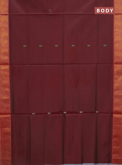 Banana pith saree maroon and pastel grey with thread woven buttas and zari woven border