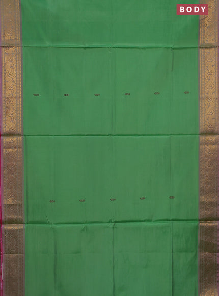 Banana pith saree green and light pink with thread woven buttas and zari woven border