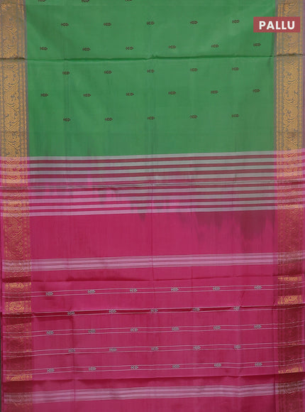 Banana pith saree green and light pink with thread woven buttas and zari woven border
