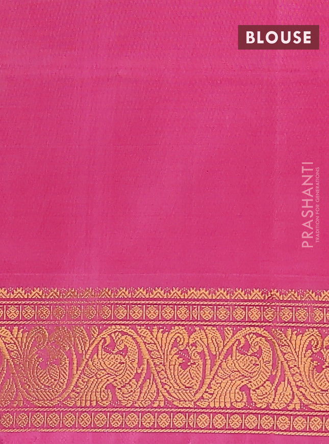 Banana pith saree green and light pink with thread woven buttas and zari woven border