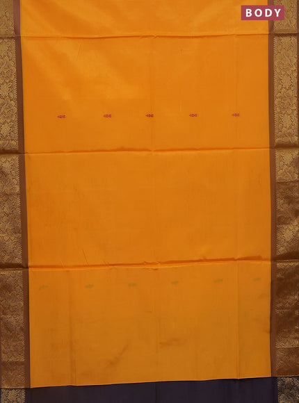 Banana pith saree mango yellow and wine shade with thread woven buttas and zari woven border