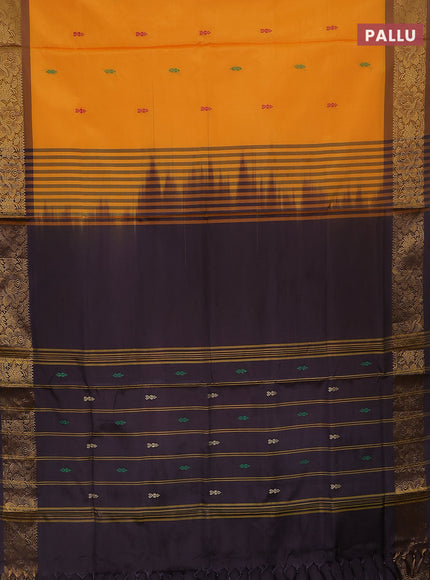 Banana pith saree mango yellow and wine shade with thread woven buttas and zari woven border