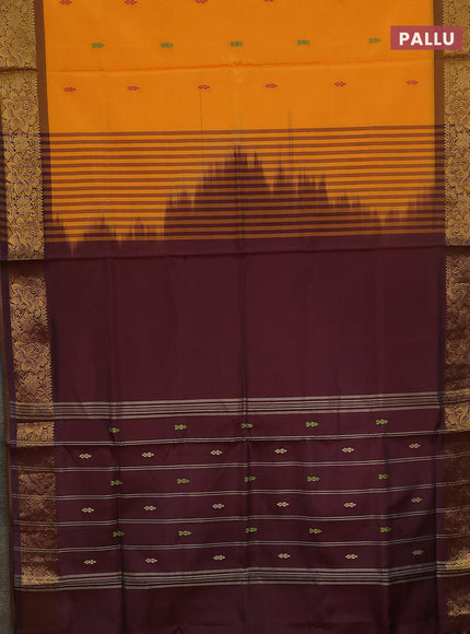 Banana pith saree mango yellow and deep maroon with thread woven buttas and zari woven border