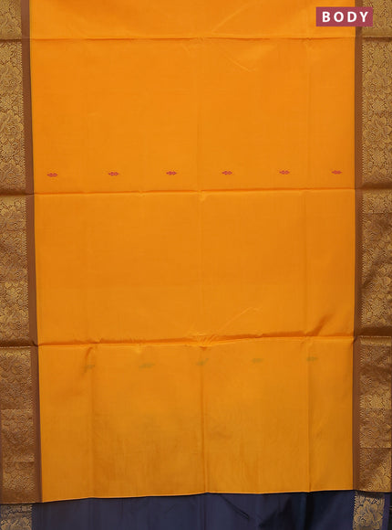Banana pith saree mango yellow and peacock blue with thread woven buttas and zari woven border