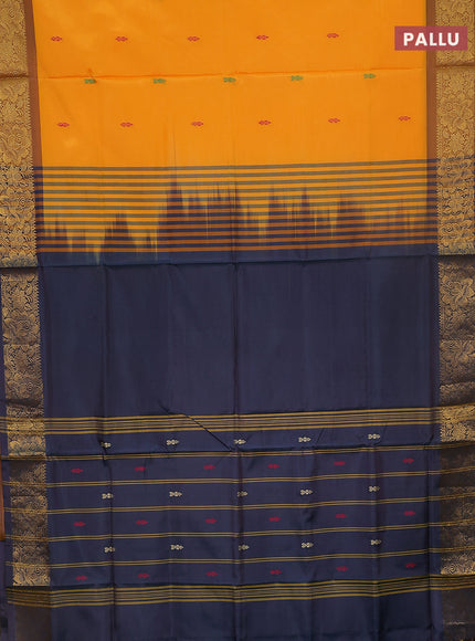 Banana pith saree mango yellow and peacock blue with thread woven buttas and zari woven border