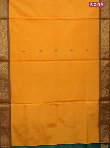 Banana pith saree mango yellow and green with thread woven buttas and zari woven border