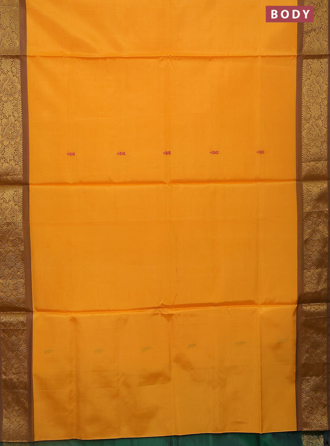 Banana pith saree mango yellow and green with thread woven buttas and zari woven border