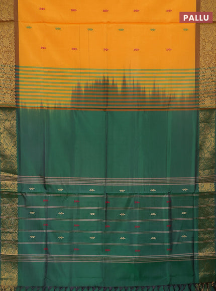 Banana pith saree mango yellow and green with thread woven buttas and zari woven border