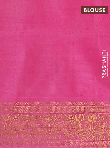 Banana pith saree parrot green and light pink with thread woven buttas and zari woven border