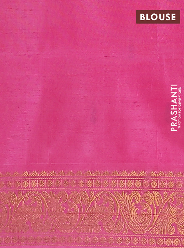 Banana pith saree parrot green and light pink with thread woven buttas and zari woven border
