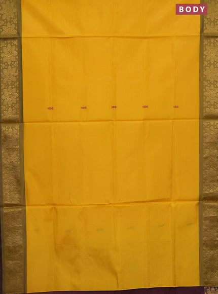 Banana pith saree yellow and deep maroon with thread woven buttas and zari woven border