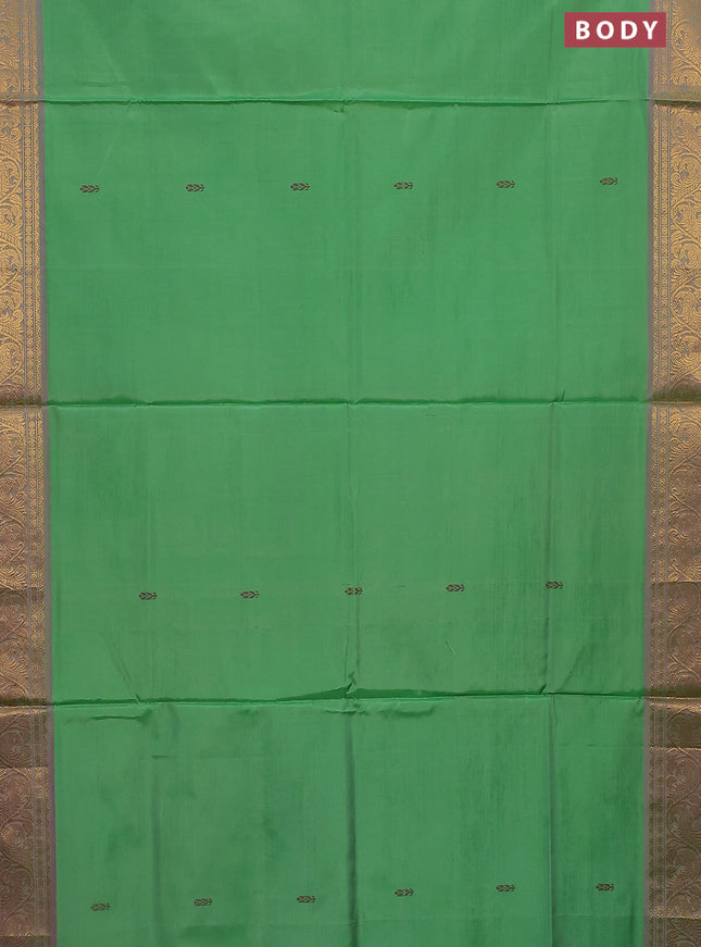 Banana pith saree green and light pink with thread woven buttas and zari woven border