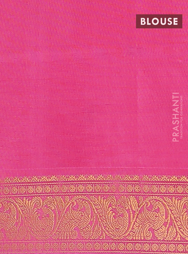 Banana pith saree green and light pink with thread woven buttas and zari woven border