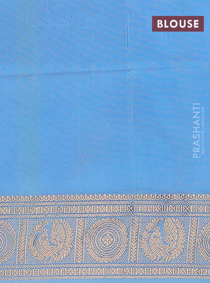 Banana pith saree dual shade of pinkish orange and light blue with thread woven buttas and zari woven border
