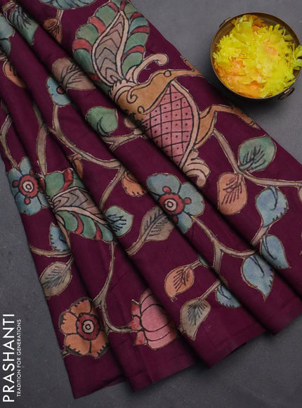 Semi tussar saree purple with kalamkari applique work