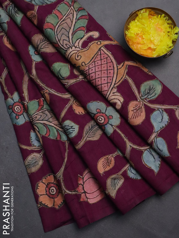 Semi tussar saree purple with kalamkari applique work
