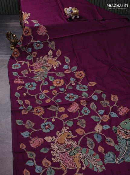 Semi tussar saree purple with kalamkari applique work