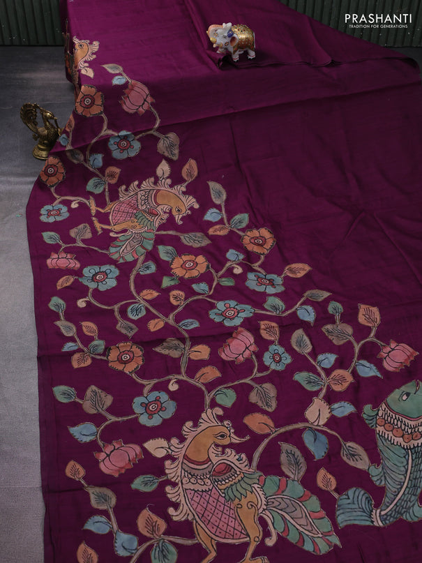 Semi tussar saree purple with kalamkari applique work