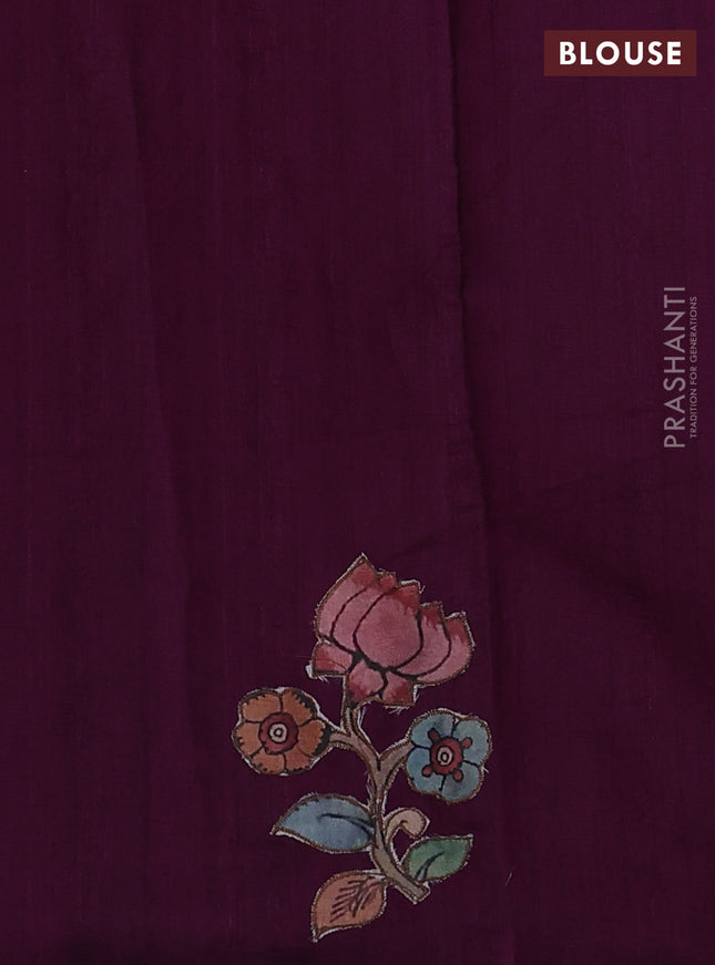 Semi tussar saree purple with kalamkari applique work