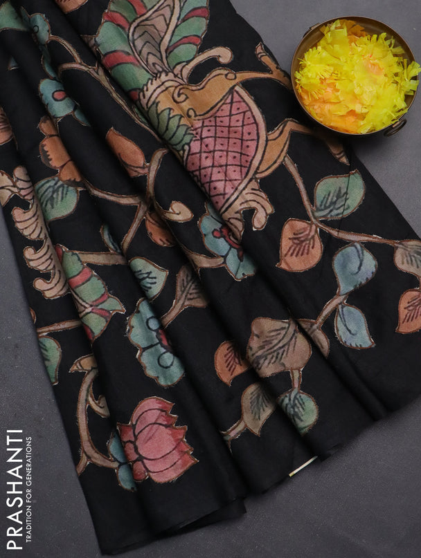 Semi tussar saree black with kalamkari applique work