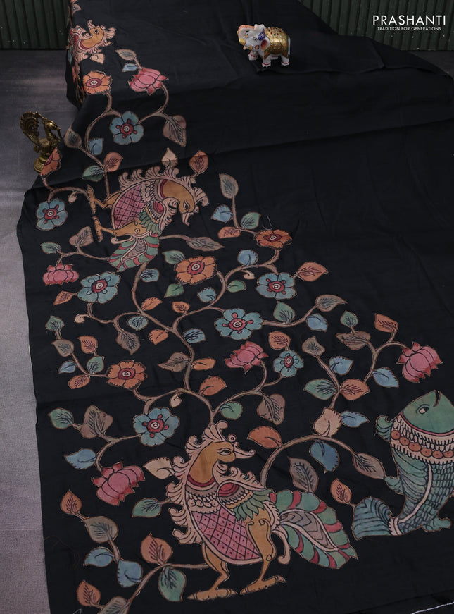 Semi tussar saree black with kalamkari applique work