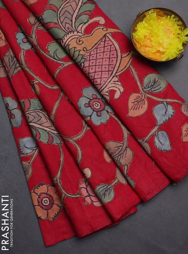 Semi tussar saree dark pink with kalamkari applique work