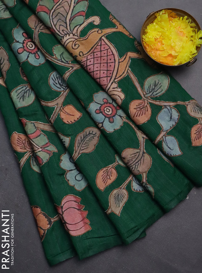 Semi tussar saree green with kalamkari applique work