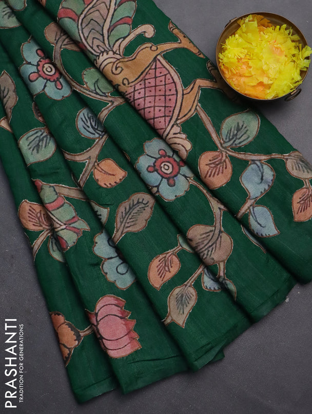 Semi tussar saree green with kalamkari applique work