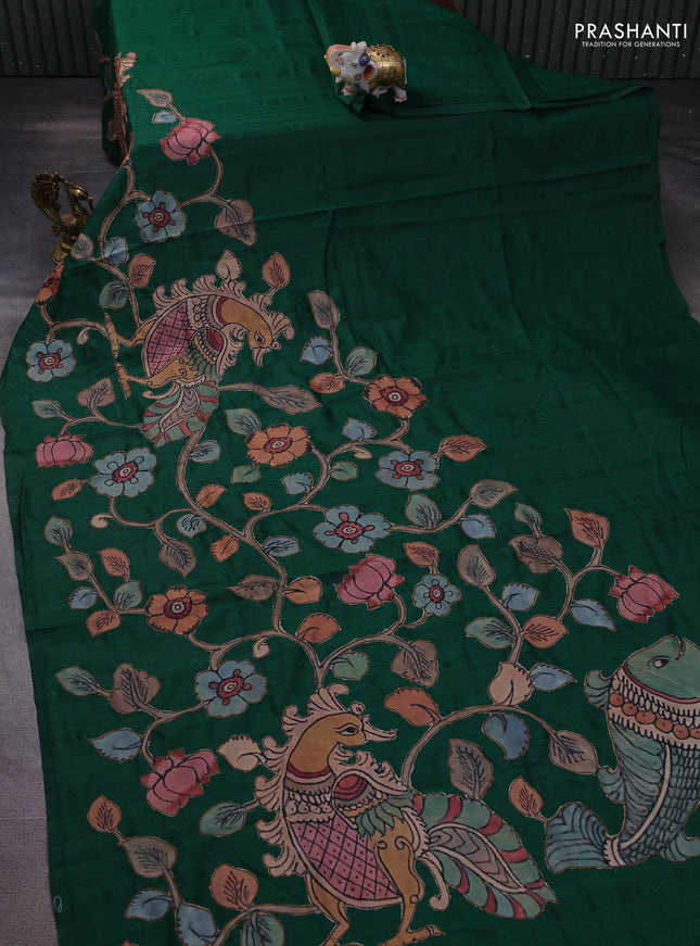 Semi tussar saree green with kalamkari applique work