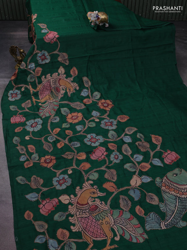 Semi tussar saree green with kalamkari applique work