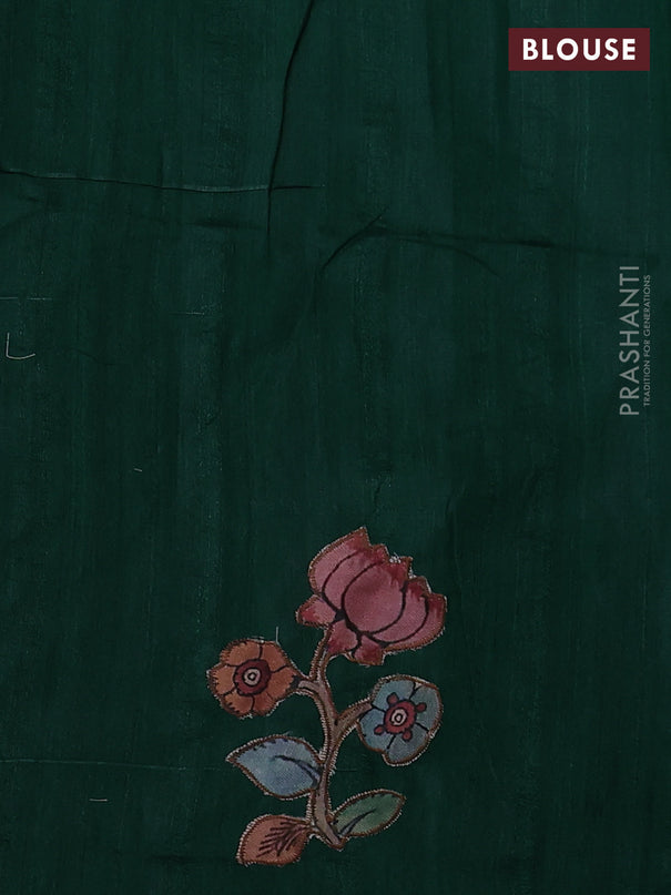 Semi tussar saree green with kalamkari applique work