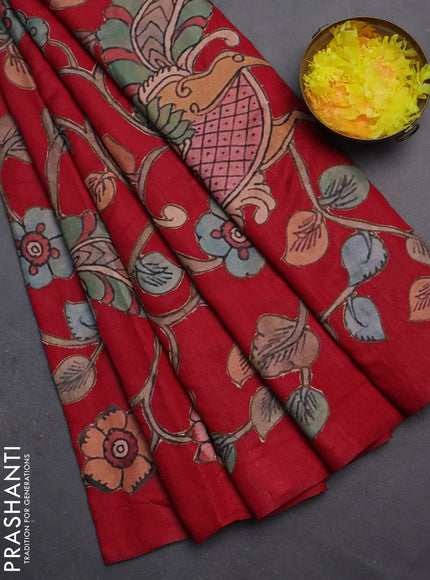 Semi tussar saree maroon with kalamkari applique work