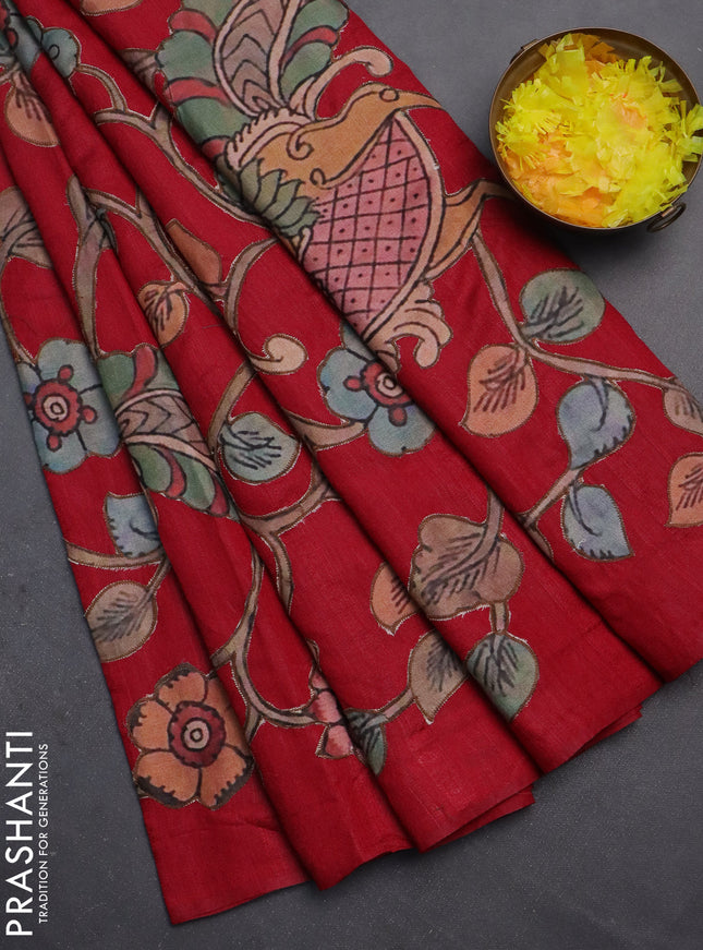 Semi tussar saree maroon with kalamkari applique work