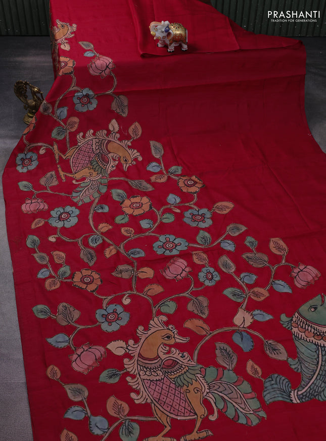 Semi tussar saree maroon with kalamkari applique work