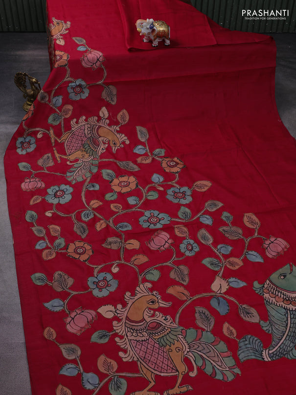 Semi tussar saree maroon with kalamkari applique work