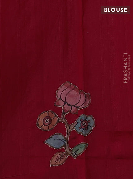Semi tussar saree maroon with kalamkari applique work
