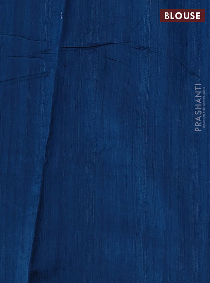 Semi tussar saree peacock blue with kalamkari applique work