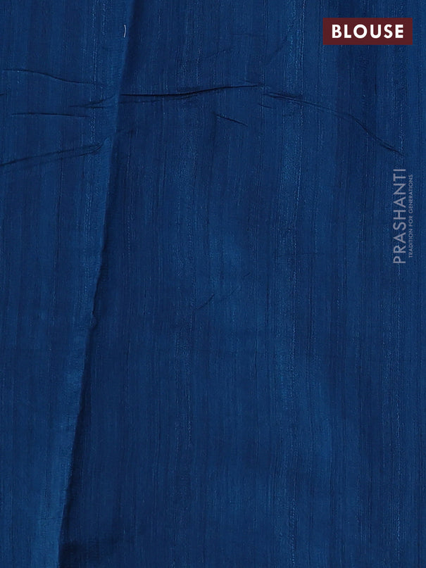 Semi tussar saree peacock blue with kalamkari applique work