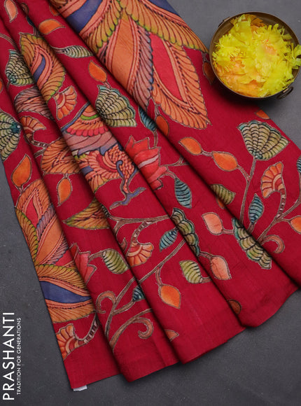 Semi tussar saree pink with kalamkari applique work